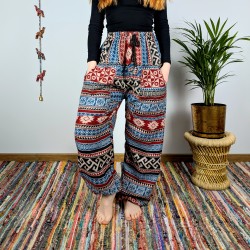 ciepłe spodnie NANDA - niebiesko-czerwone | indie