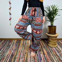 ciepłe spodnie NANDA - niebiesko-czerwone | indie