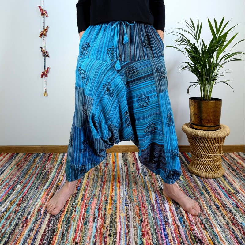 szarawary patchworkowe BAGRU - niebieskie | indie