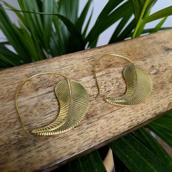 kolczyki złote liście mosiądz grawer etno | indie