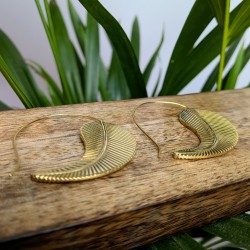 kolczyki złote liście mosiądz grawer etno | indie