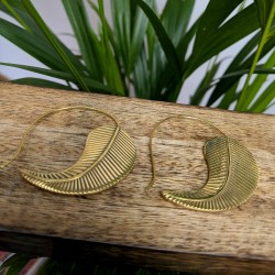 kolczyki złote liście mosiądz grawer etno | indie