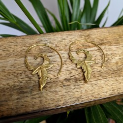 kolczyki złote liście mosiądz spiralne etno | indie