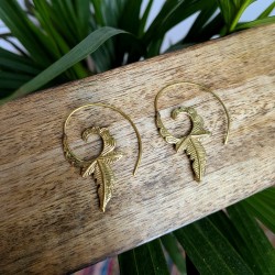 kolczyki złote liście mosiądz spiralne etno | indie