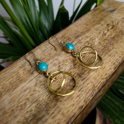 kolczyki złote koła mosiądz turkus etno | indie