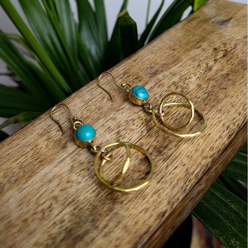 kolczyki złote koła mosiądz turkus etno | indie