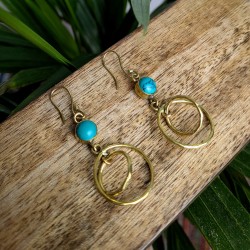 kolczyki złote koła mosiądz turkus etno | indie