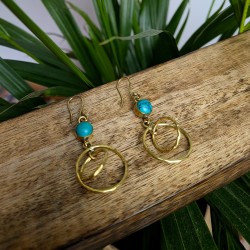 kolczyki złote koła mosiądz turkus etno | indie