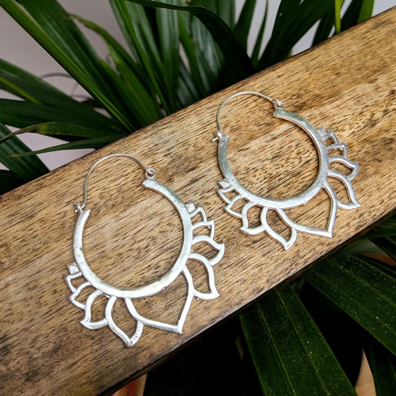 kolczyki kwiat lotosu duże mosiądz srebro etno | indie