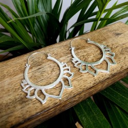 kolczyki kwiat lotosu duże mosiądz srebro etno | indie