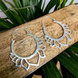 kolczyki kwiat lotosu duże mosiądz srebro etno | indie