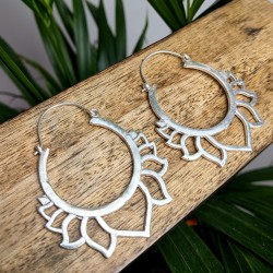 kolczyki kwiat lotosu duże mosiądz srebro etno | indie