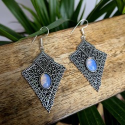 olczyki romby mosiądz srebro kamień księżycowy etno | indie