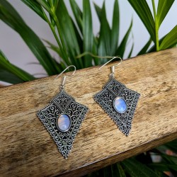 olczyki romby mosiądz srebro kamień księżycowy etno | indie