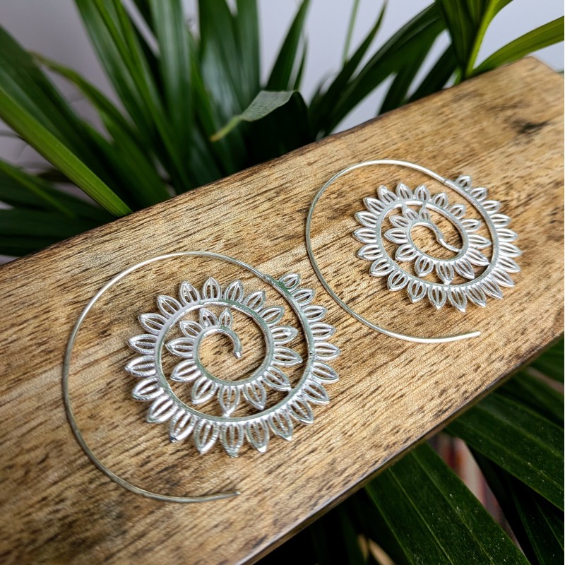 kolczyki srebrne koła listki mosiądz etno | indie