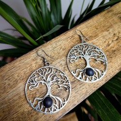 kolczyki drzewo życia mosiądz srebro lawa wulkaniczna etno | indie