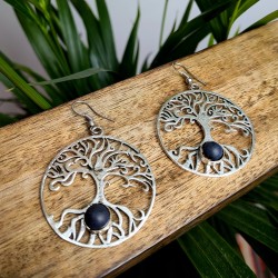 kolczyki drzewo życia mosiądz srebro lawa wulkaniczna etno | indie