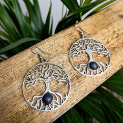 kolczyki drzewo życia mosiądz srebro lawa wulkaniczna etno | indie