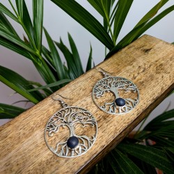 kolczyki drzewo życia mosiądz srebro lawa wulkaniczna etno | indie