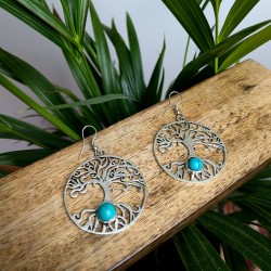 kolczyki drzewo życia mosiądz srebro turkus etno | indie