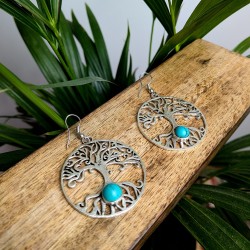 kolczyki drzewo życia mosiądz srebro turkus etno | indie