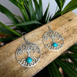 kolczyki drzewo życia mosiądz srebro turkus etno | indie