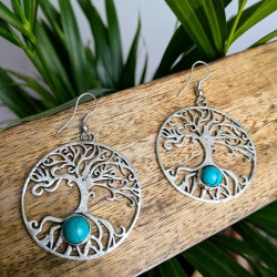 kolczyki drzewo życia mosiądz srebro turkus etno | indie