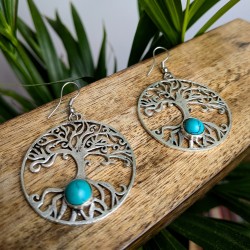 kolczyki drzewo życia mosiądz srebro turkus etno | indie