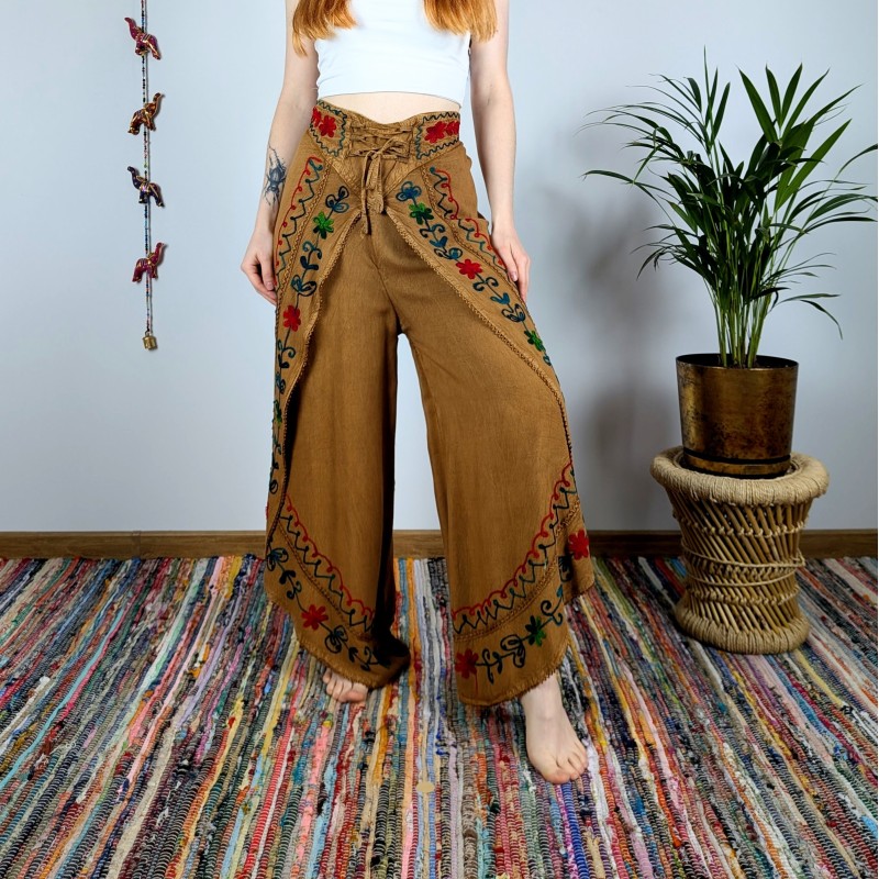 spodnie kopertowe VINYASA - brązowe | indie