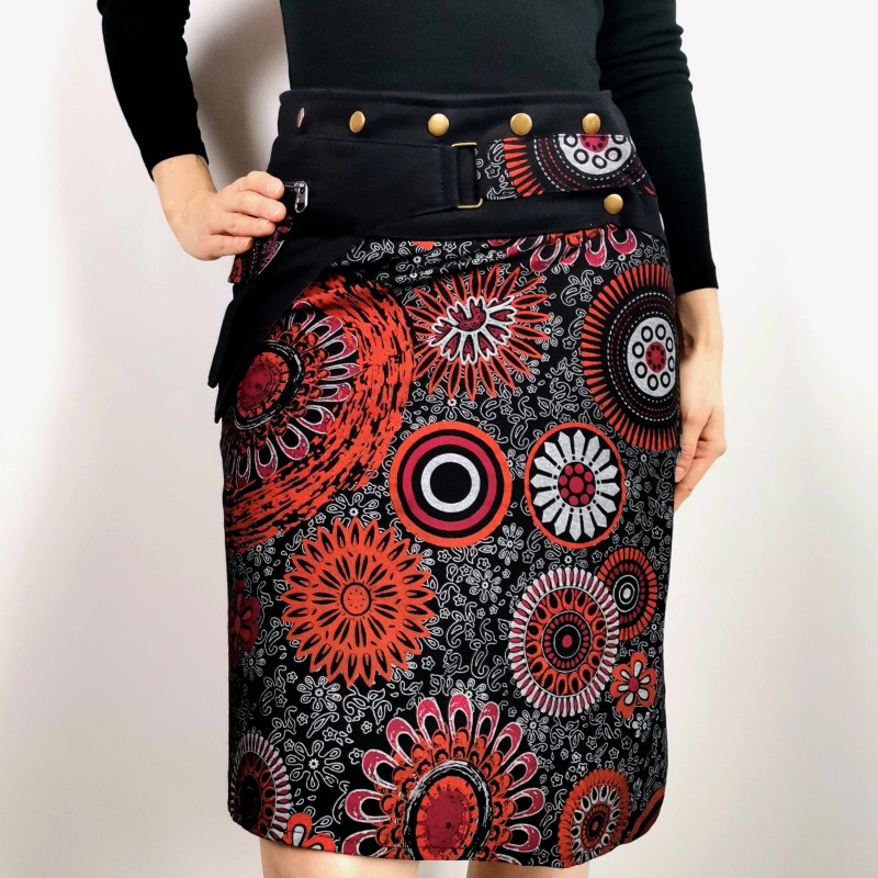 spódniczka MANDALA - czerwono-czarna | nepal